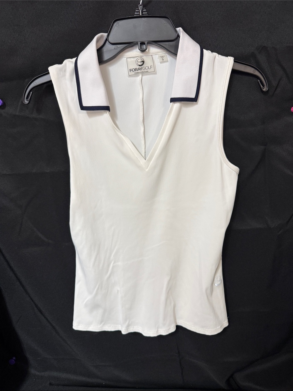 Foray Golf Women's White Sleeveless Polo Tank with Navy Trim